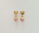 EZ1048 עגיל זהב עם זרקון לב ורוד